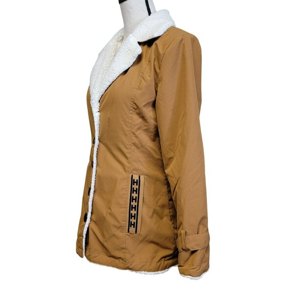 Brown Faux Sherpa Lined Coat Juniors Sz XL Button Front Jacket Boho Bohemian - Picture 4 of 9